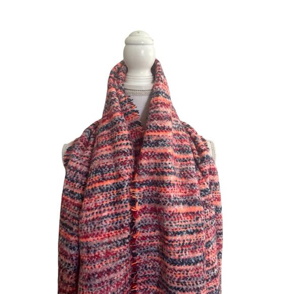 FREE PEOPLE BLANKET SCARF Orange Burgundy Oversized Art To Wear NWOT #5248 - Picture 2 of 10